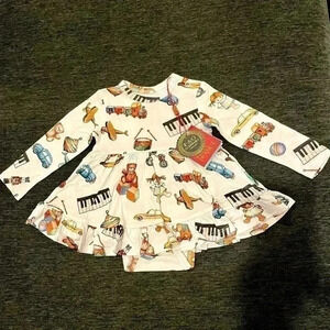 Posh Peanut FAO Schwarz vintage Toy Ruffle Bodysuit Baby Dress 0-3m bamboo twirl